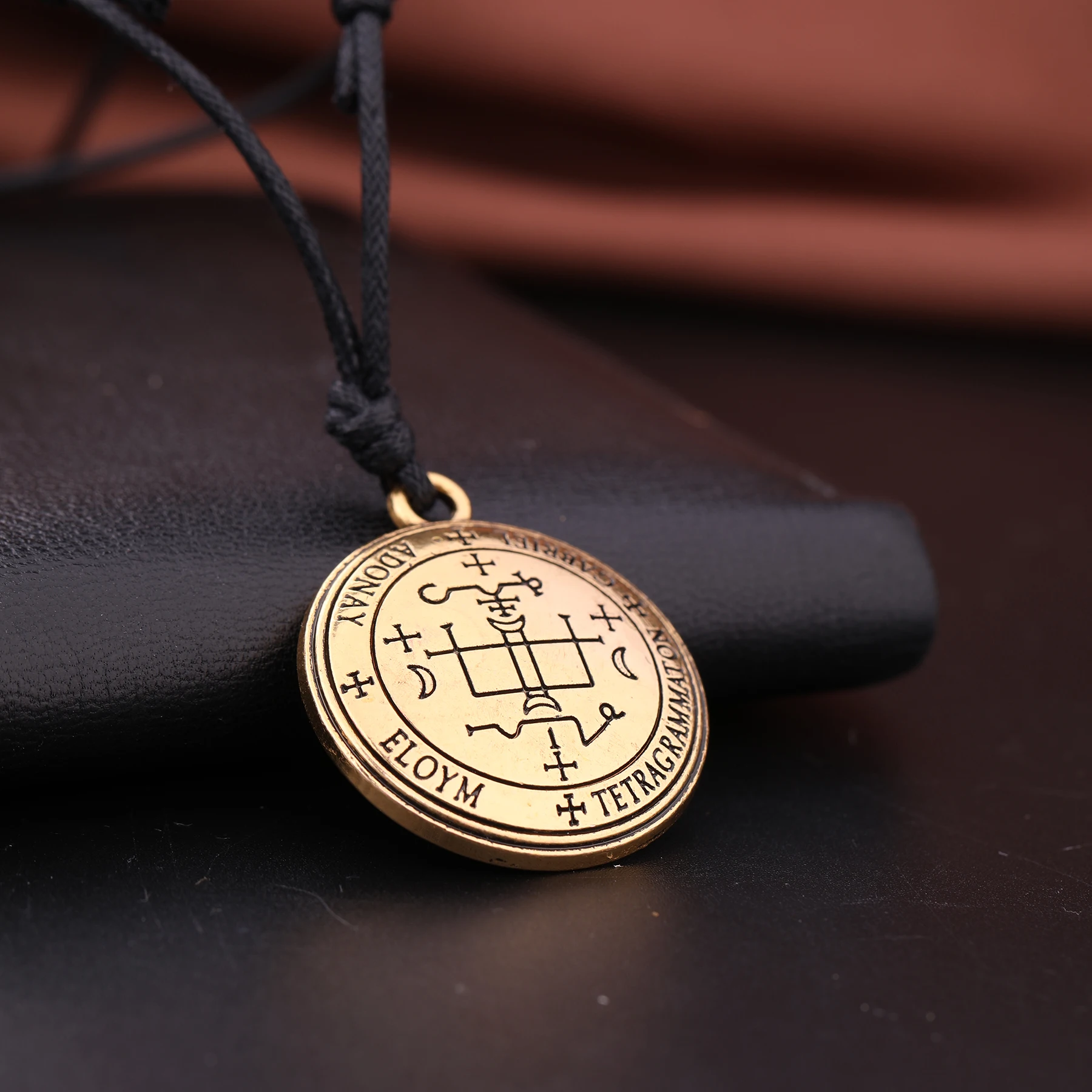 Talisman Of Protection Good Luck Amulet Necklace Stainless Steel Wealth Seal of solomon Adjustment Wax Rope Chain Jewelry Gift