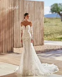Elegant Lace Appliques Mermaid Wedding Dresses for Bridal Detachable Sleeves Sweetheart customized Dress Vestido de novia