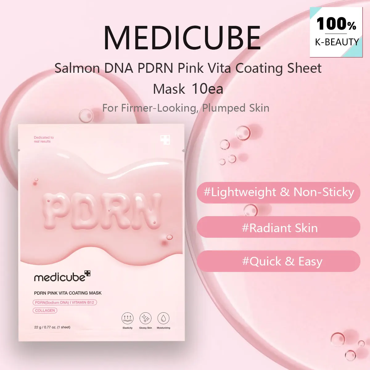 Máscara Facial Medicube Salmon DNA PDRN Pink Vita Coating Sheet Mask 10un, Tecnologia de Hidrogel, Cuidados com a Pele Coreana, K-Beauty, Maquiagem Coreana