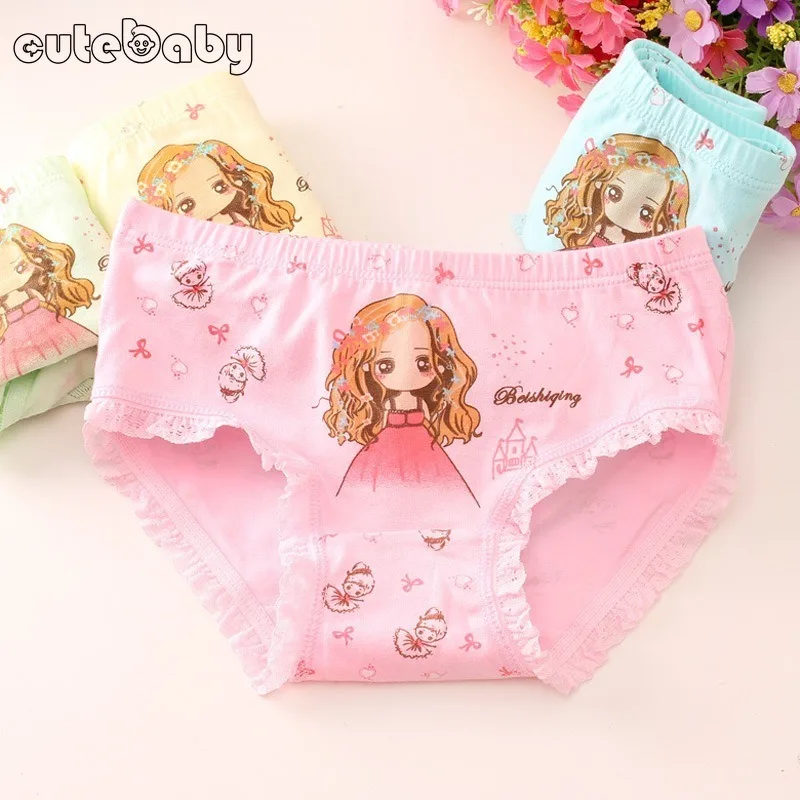 Girls Quality Fine Cotton Underwear Bright Printing Soft Panties Kids Breathable Underpants Girls Lace Boxer Briefs