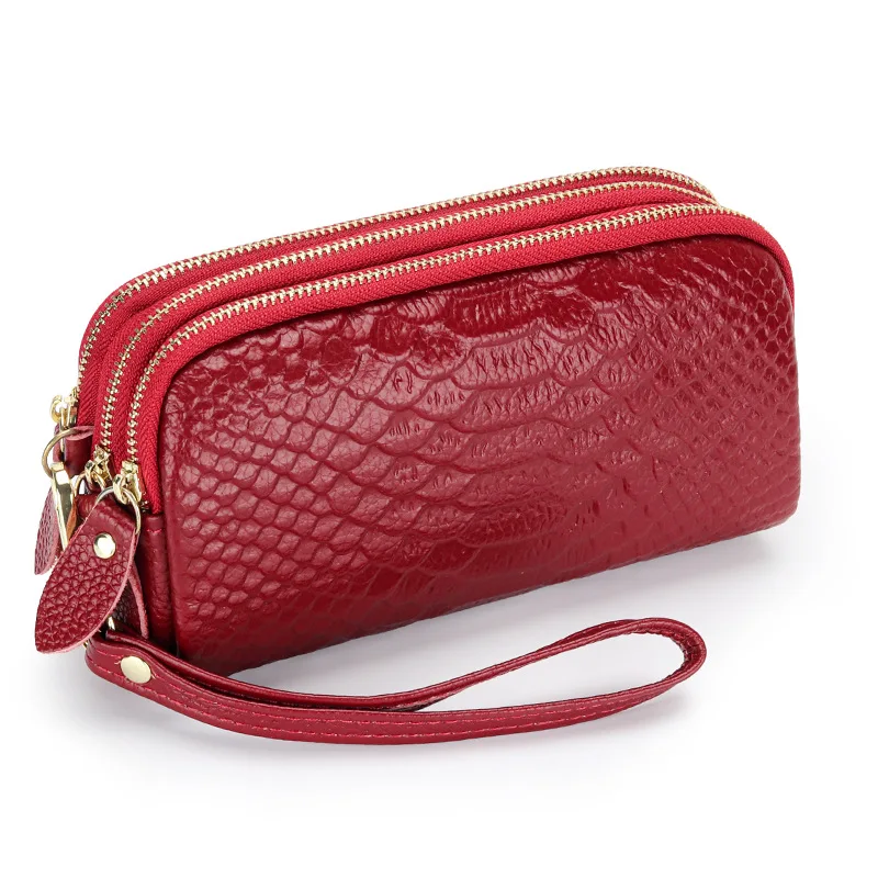 2025 حار بيع حقيبة صغيرة جلدية حقيقية للنساء سعة كبيرة 3 طبقة محفظة نمط التمساح حقيبة يد متعددة الوظائف