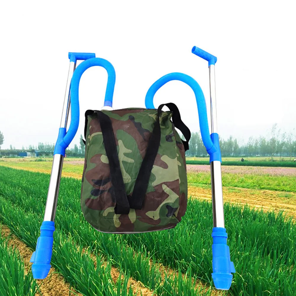 Stainless Steel Manual Fertilizer Applicator Double Tubes Backpack Fertilizer Spreading Tool for Corn Vegetable Fruit Tree Plant