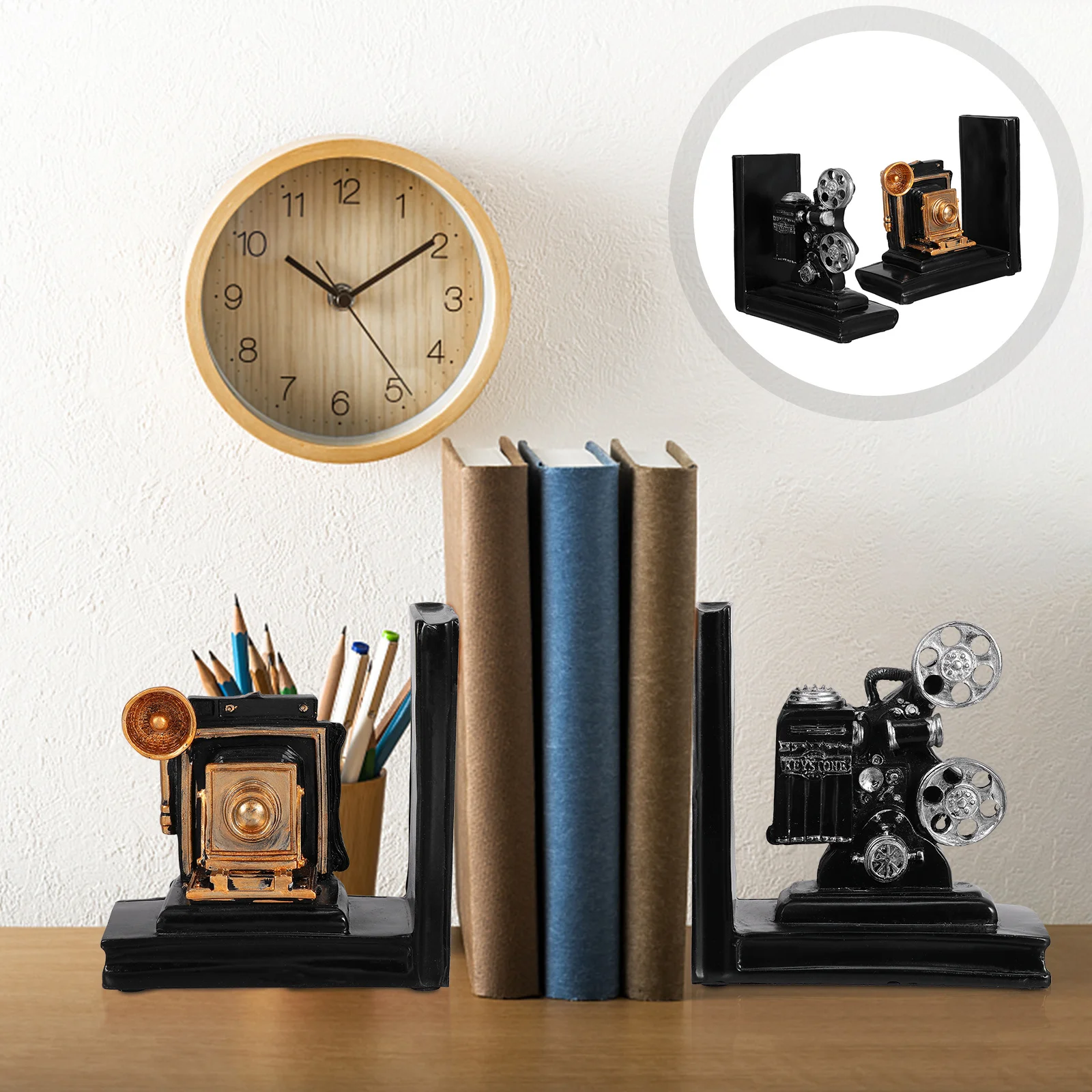 

1Pair Resin Decorative Bookends Vintage European Style Creative Study Book Holder Tabletop Organizer