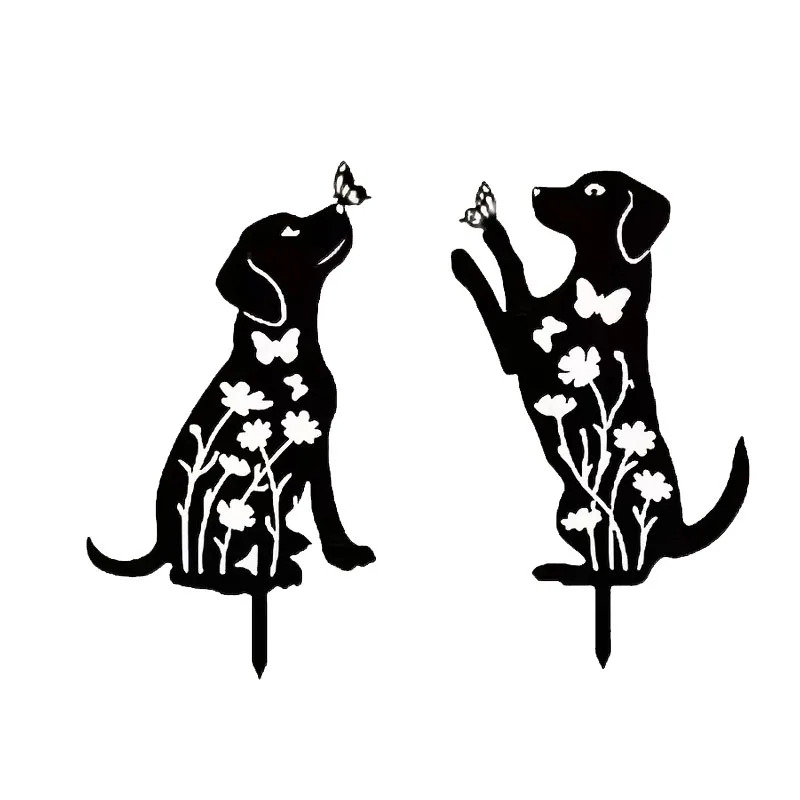 Metal Dog Garden Decor Resistant Dog with Flowers Butterflies Silhouette Garden Stakes Yard Art Installation Patios Walkways