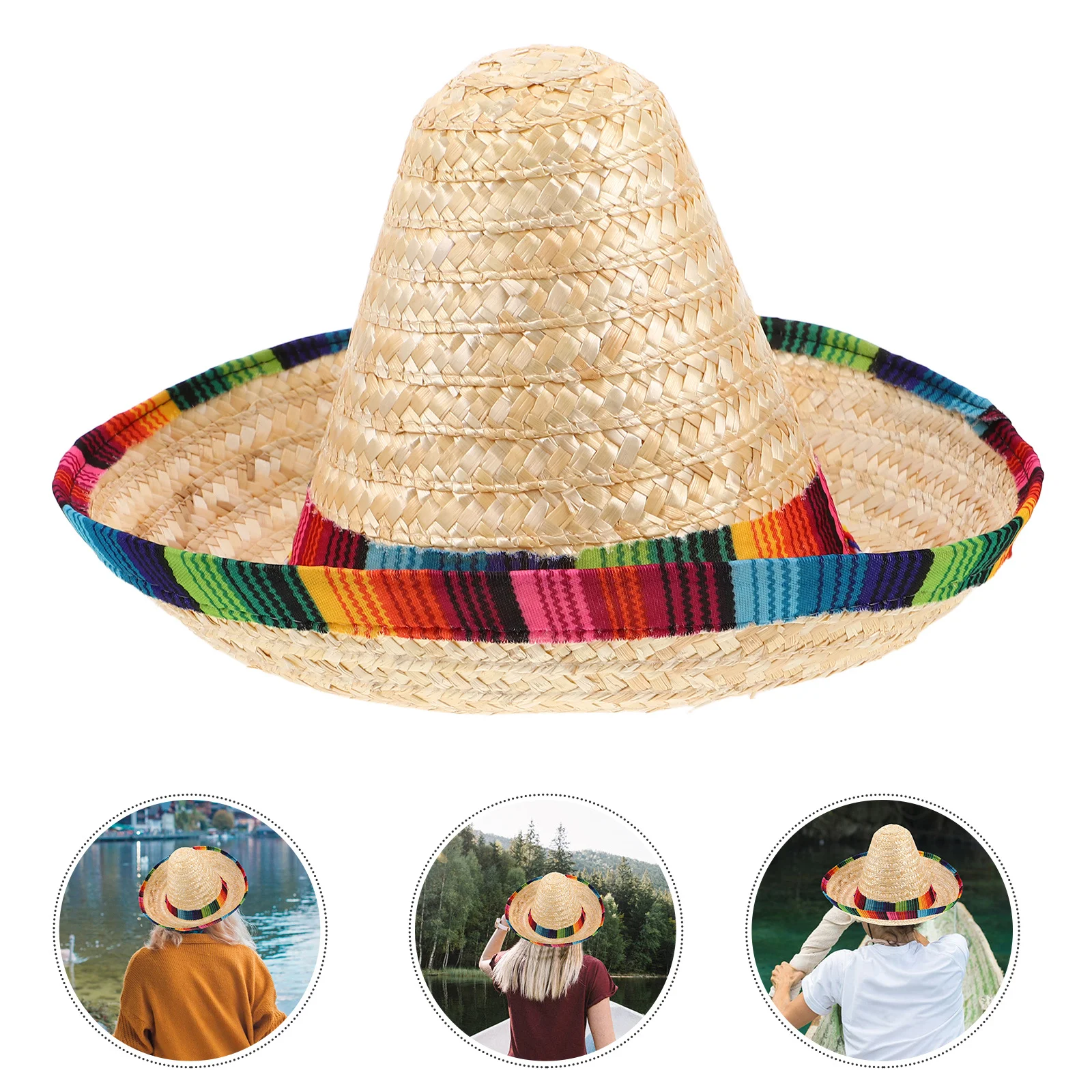 

43cm Fiesta Straw Hat for Mexican Party Kids Adults Costume Accessory Sombrero Carnival Dress Up Hat Trimmer Diameter