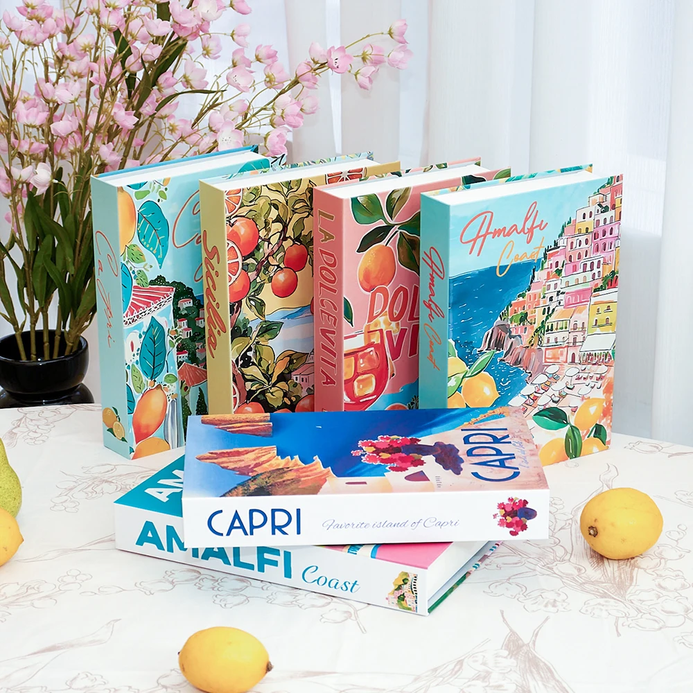 Libros falsos de la serie de viajes coloridos para decoración del hogar, adornos para mesa de centro, libros de decoración de moda para sala de estar, Amalfi Italia