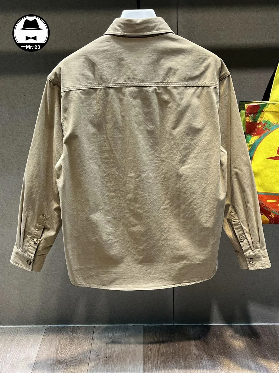 

Spring 2025 Men's Long Sve Pure Cotton Khaki Workwear irt Thin Outerwear Trendy Brand Cool Clothes Loose Fit Youth Sle