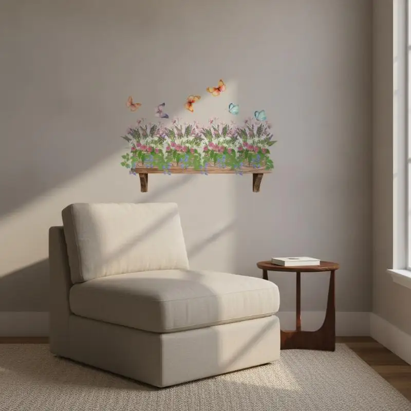 Matte Finish Romantic Butterfly Flower Wall Stickers Removable Art Murals for Living Room Study Room Home Decor