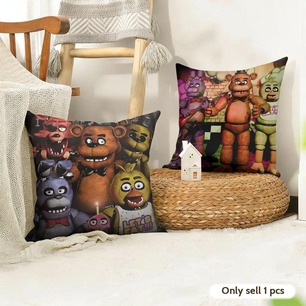 FNAF F-Five N-Nights At F-Freddys Game Cushion Cover Organic Linen Square Pillow Case Durable Non-Allergenic And Kind To Skin