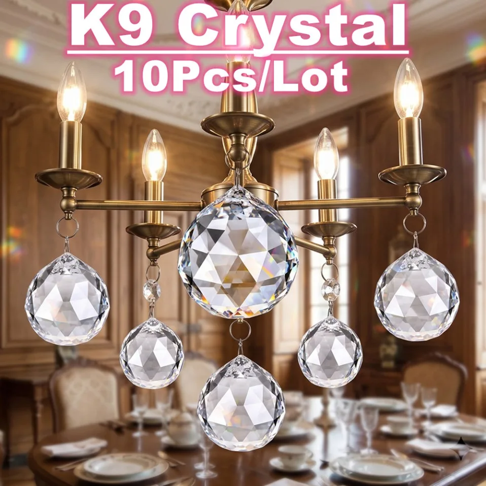10Pcs Clear 20-60mm Crystal K9 Chandelier Hanging Pendant Ball Glass Prism Drop Lighting Lamp Parts Curtain DIY Hanging Ornament