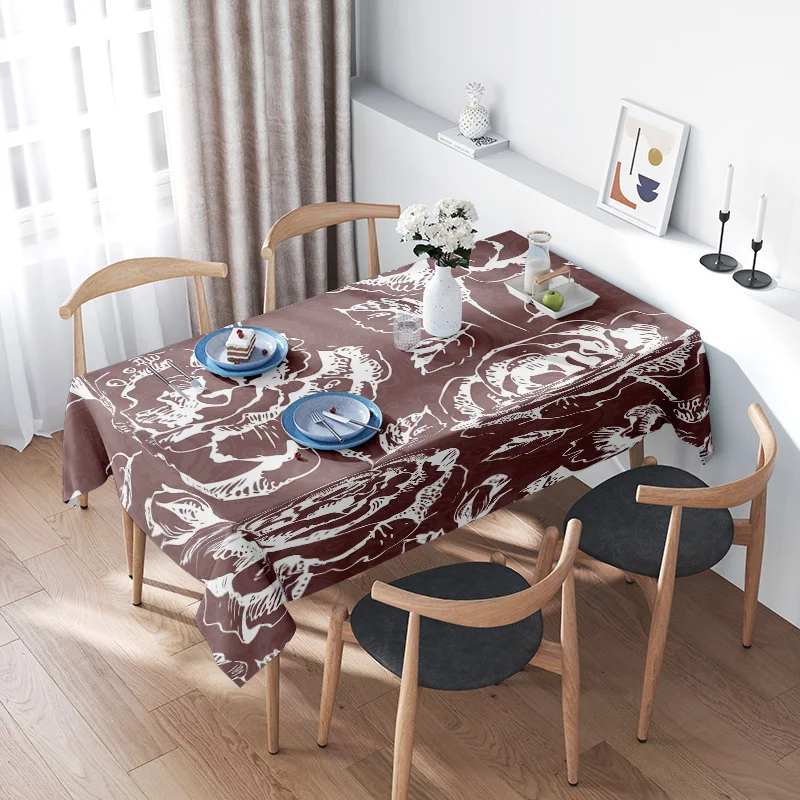 

Modern Floral TableclothElegant Brown White Print for Dining Tables Versatile Home Decor Item (Product ID)