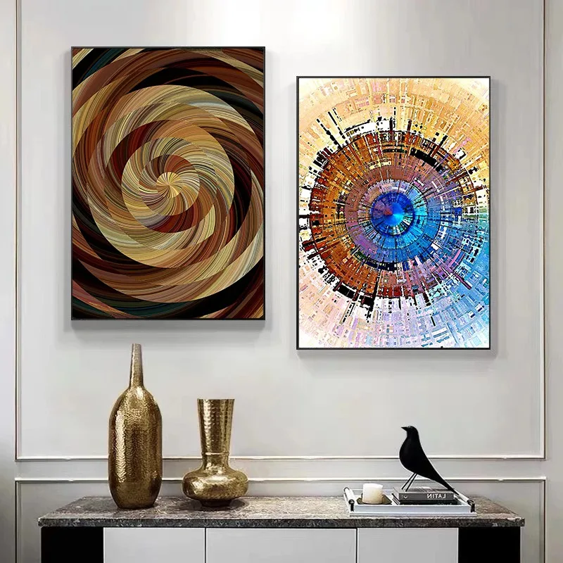 Abstract Vortex Mosaic Poster and Prints Canvas Painting Color Block Wall Art Pictures for Retro Cafe Bar Living Room Home Decor