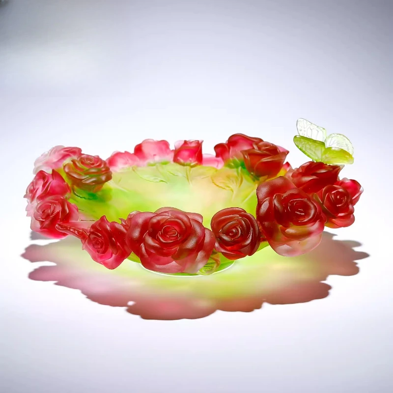 

Glazed rose fruit plate ornament art fruit plate home furnishing living room decoration creative