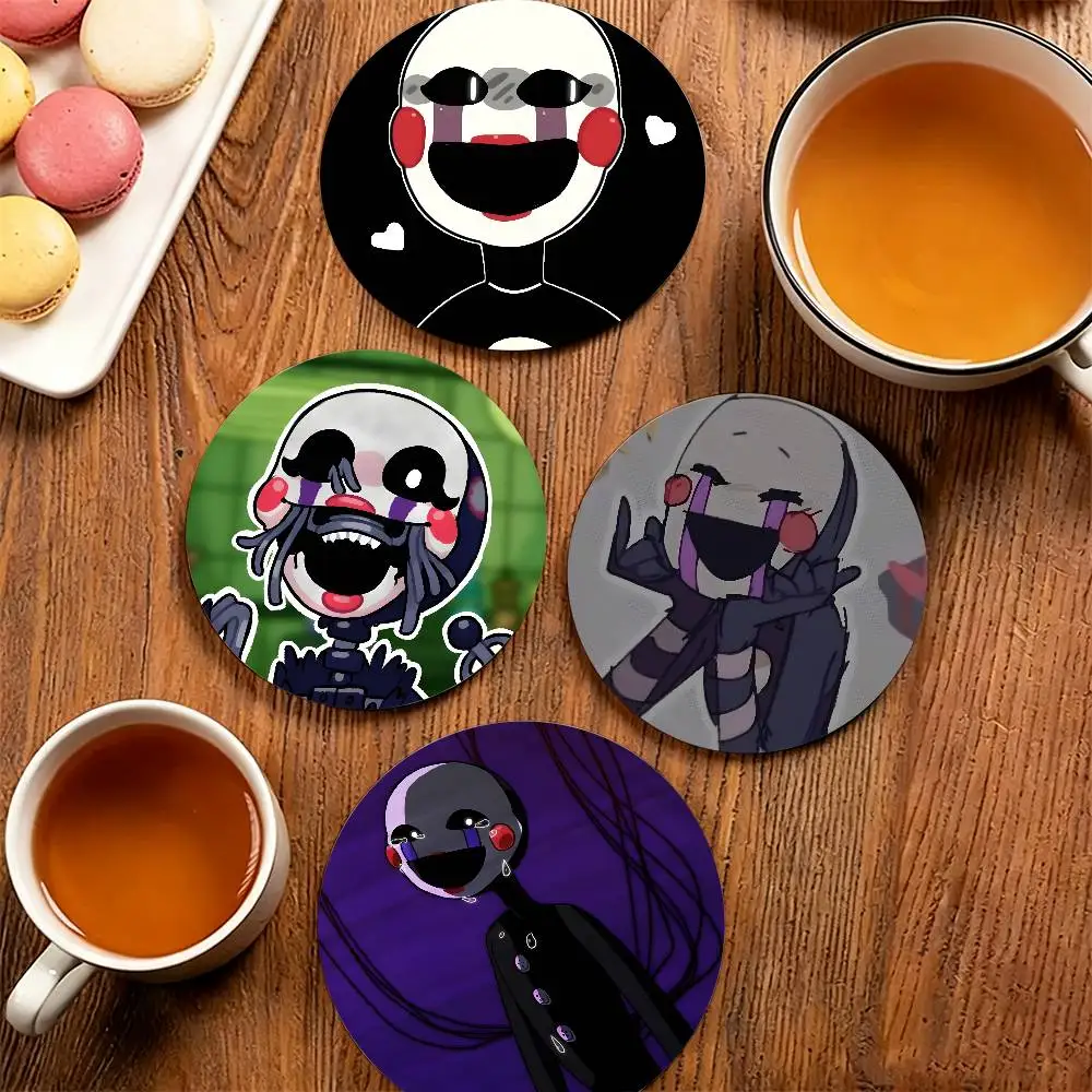 P-Puppet F-FNAF Wooden Cup Mat Cappuccino Vodka Juice Water Coaster for Flower Shop