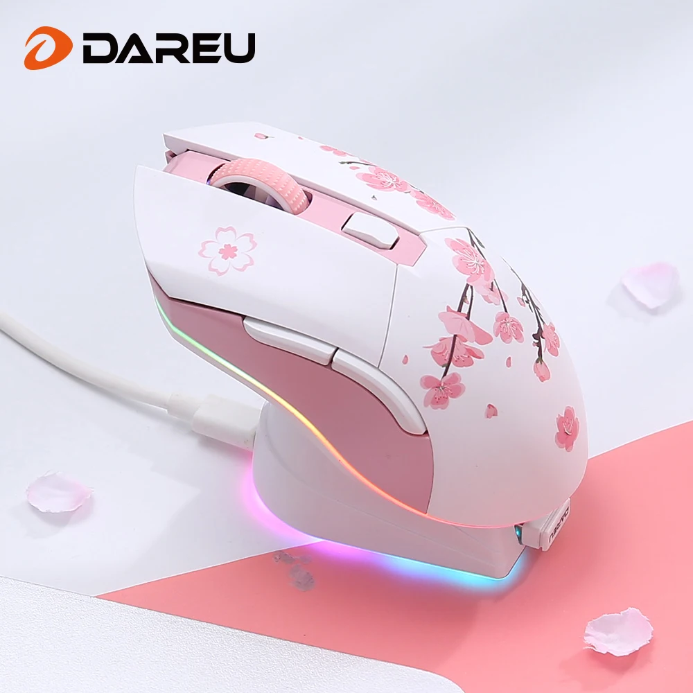 DAREU EM901X Wireless Mouse, 2.4G Wired Dual-mode Mice, AIM-WL 12000 DPI RGB Magnetic Charging Dock Gaming Mouse for PC Gamer