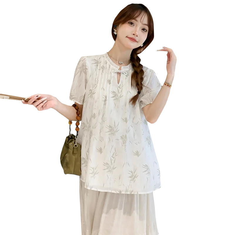 Sweet Pregnant Women's Summer Clothing Short Sleeve V-Neck Fashion Printing Maternity Shirts Loose Pregnancy Blouses Top Tees