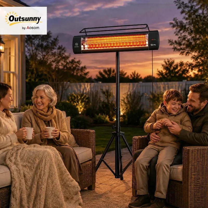 Electric Patio Heater 1500 W Free Standing IP65 Waterproof Black