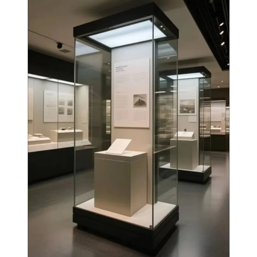 

Custom LED Glass Museum Display Cabinet Tempered Glass Showcase Exhibition Display Case for Collectibles Antiques and Artworks