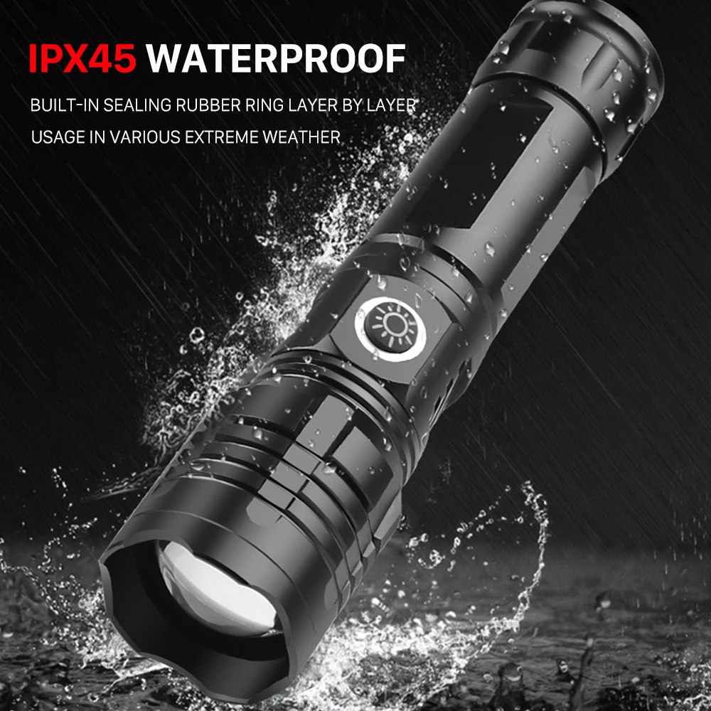 10000 Lumens LED Flashlight Rechageable USB 30W Power Zoomable Bright Tactical Torch Camping Emergency Flash Light Lighting