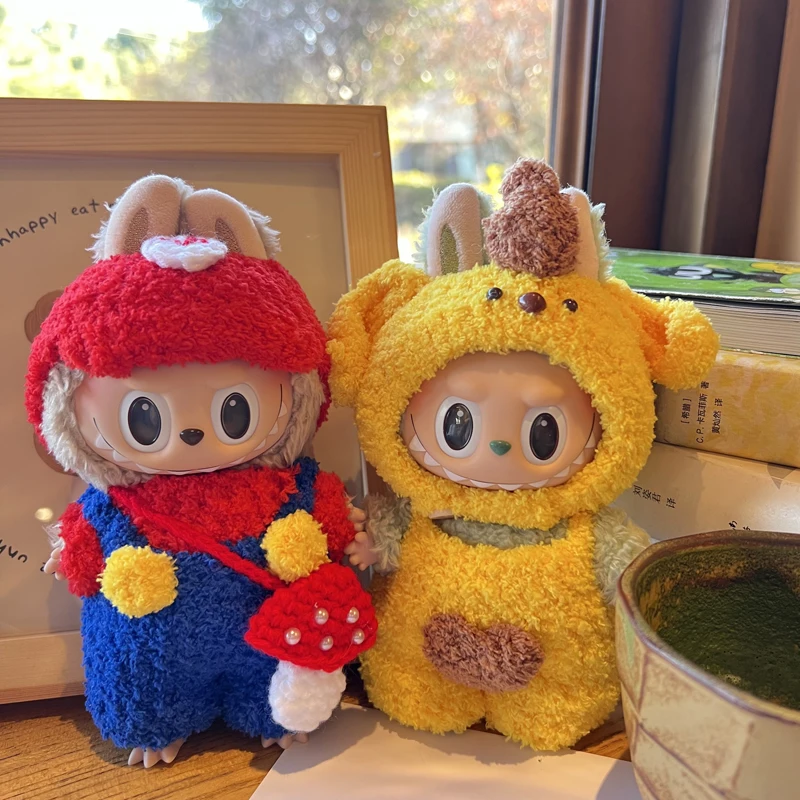 

17cm Labubu Second Generation Sitting Party Replacement Cute Cartoon Plush Clothing Accessories Jumpsuit Toys And Hobbies Dolls