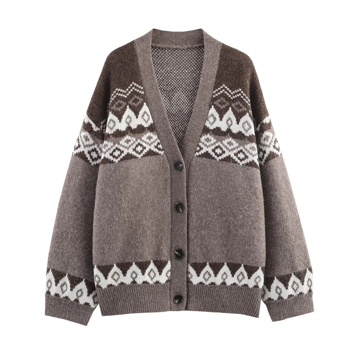 2025 خريف جديد المرأة عادية عصرية أنيقة كسول نمط الخامس الرقبة الجاكار سترة متماسكة مع تأثير المتعثرة #1