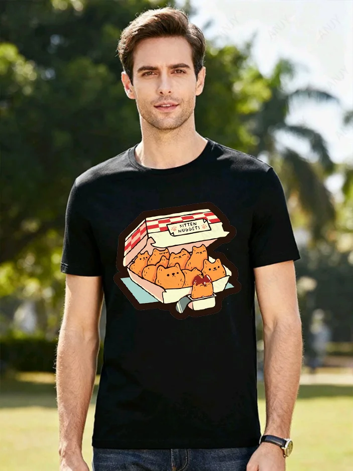 Kitten Nuggets Cat Chicken Block T-shirt, Who Can Refuse Cute Fried Chicken Cat Short Sleeved Shirt