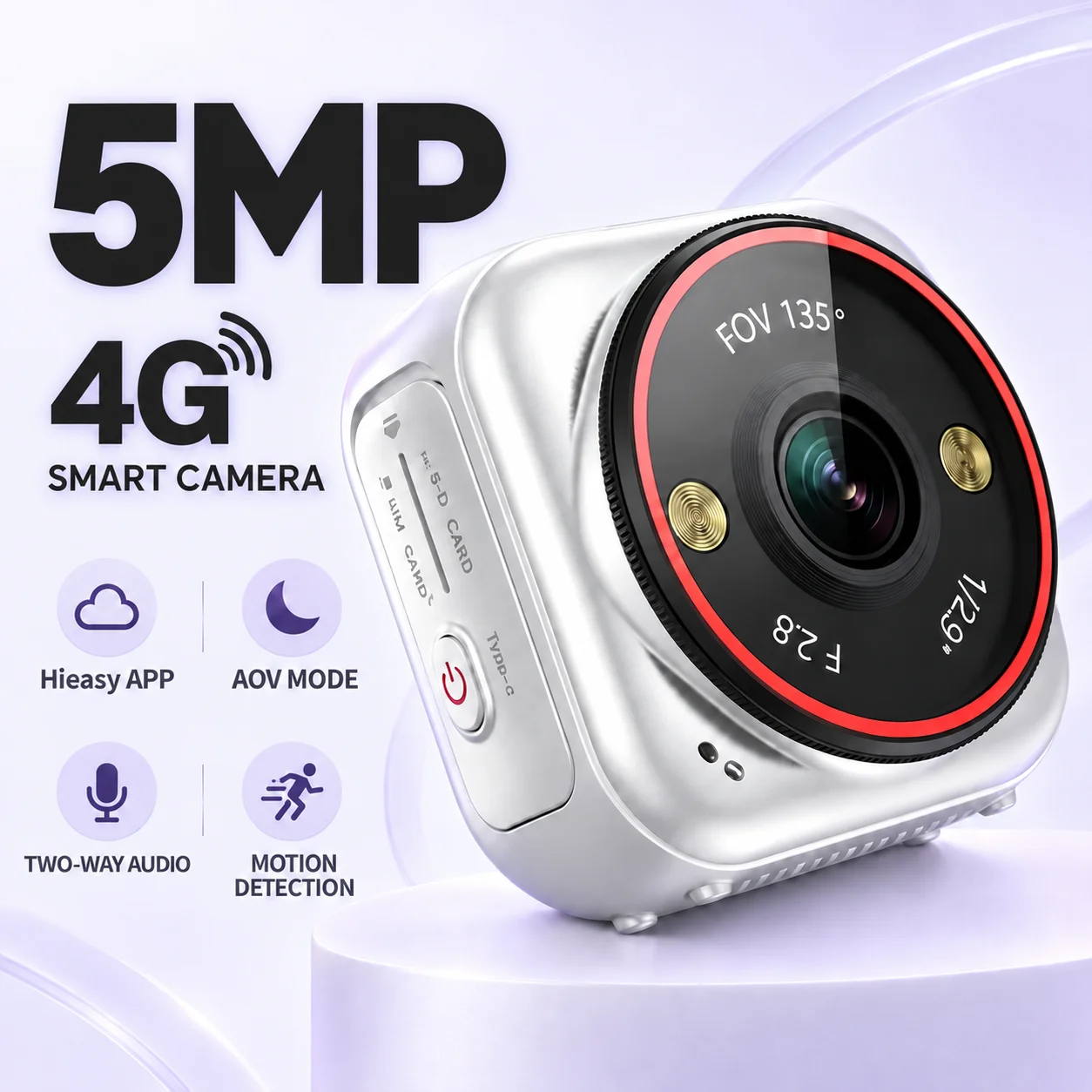5MP Mini AOV 4G Camera Magnetic Pocket camera  Optical Zoom 7/24 Hours Recording AI Human Detection for Pets/Outdoor/Home