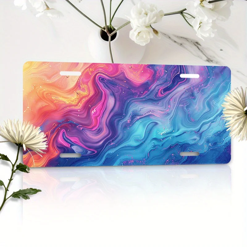 2D Flat Pink/Blue/Purple/Orange Swirl Aluminum Car License Plate - Durable Vehicle Sign & Decor Suitable for Car Art Decoration