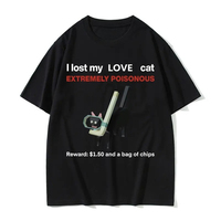 I Lost My Love Cat Funny Black Cat Meme T-shirts Unisex Casual Vintage Short Sleeve T-shirt Unisex Street Summer Breathable Tops