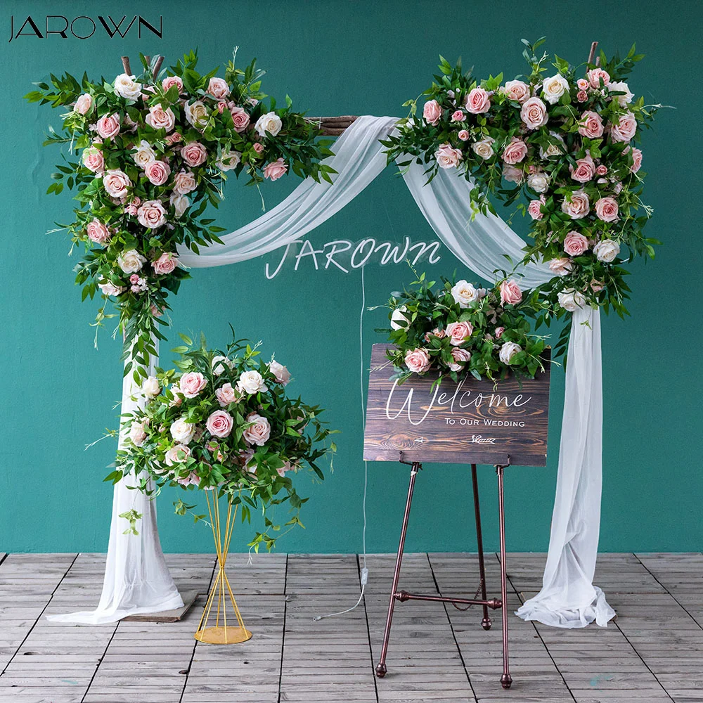 Pink White Rose Greenery Corner Flower Arrangement for Event Party Backdrop Props Table Centerpiece Welcome Artificial Floral