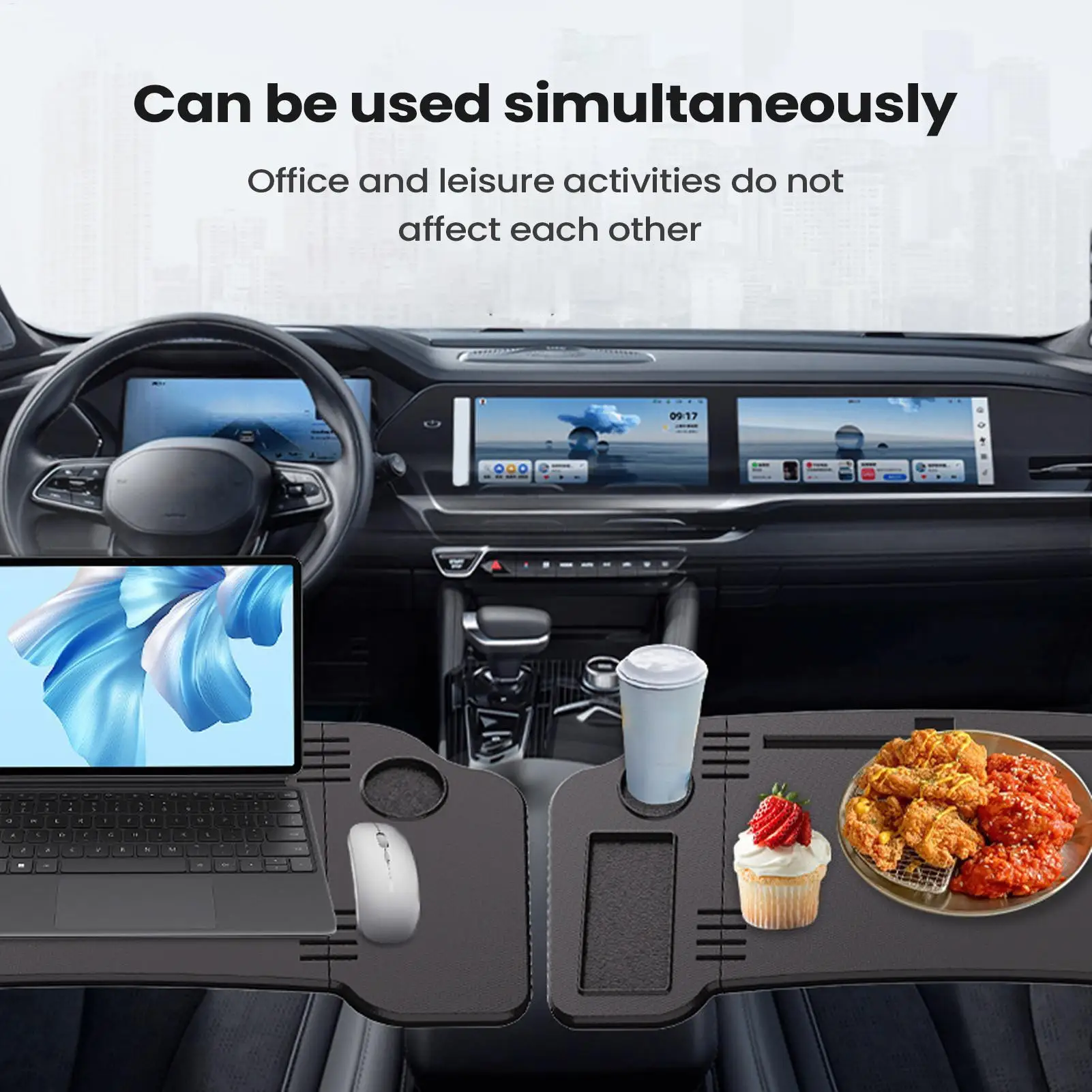 Car Food Tray Laptop Desk Vehicle Accessories Car Steering Wheel Desk Tray For Truck Vehicle Sedan Road Trip Camping
