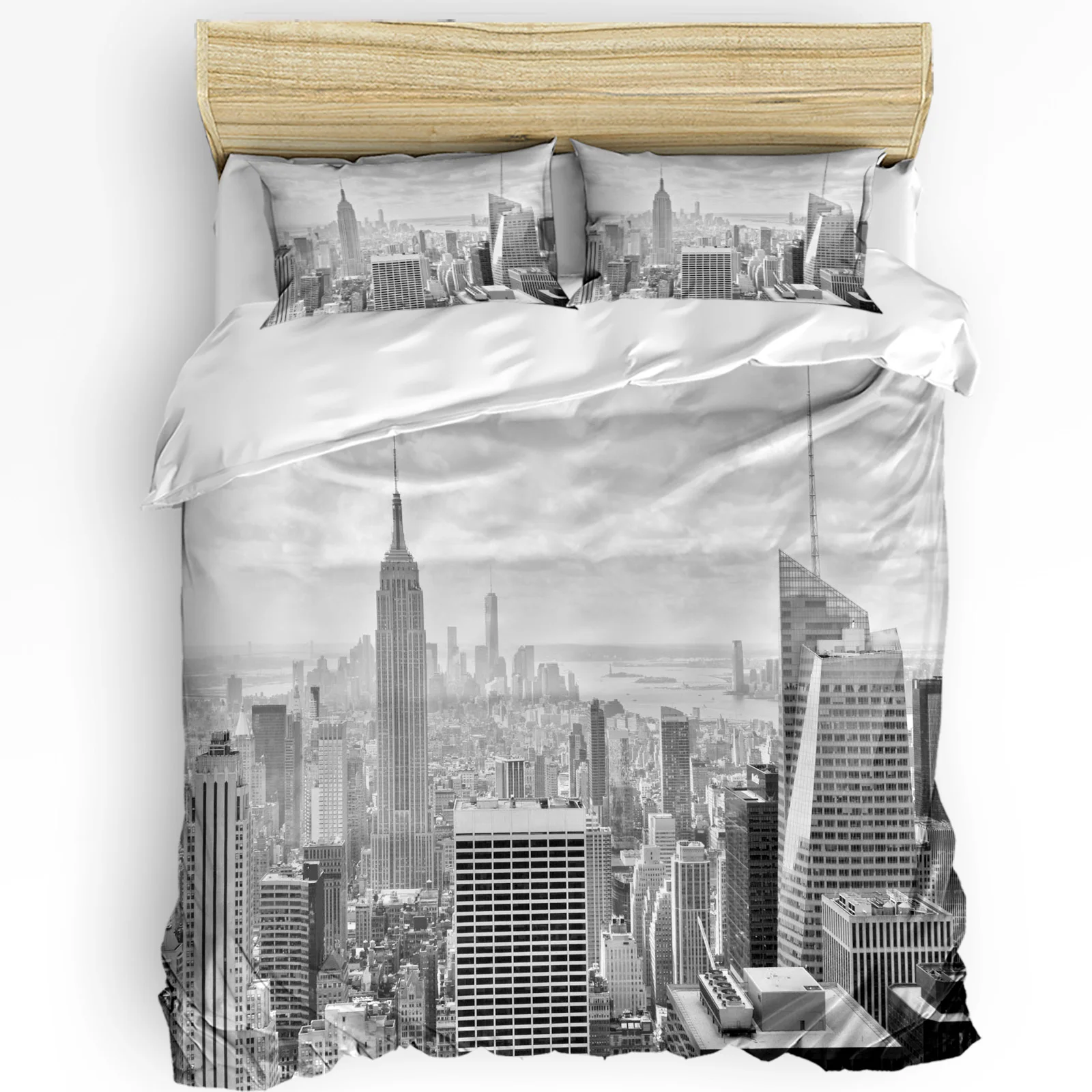 

City Urban Architecture Gray 3pcs Duvet Cover Set with Pillow Case Double Comforter Bedding Set Quilt Cover Couple Bed