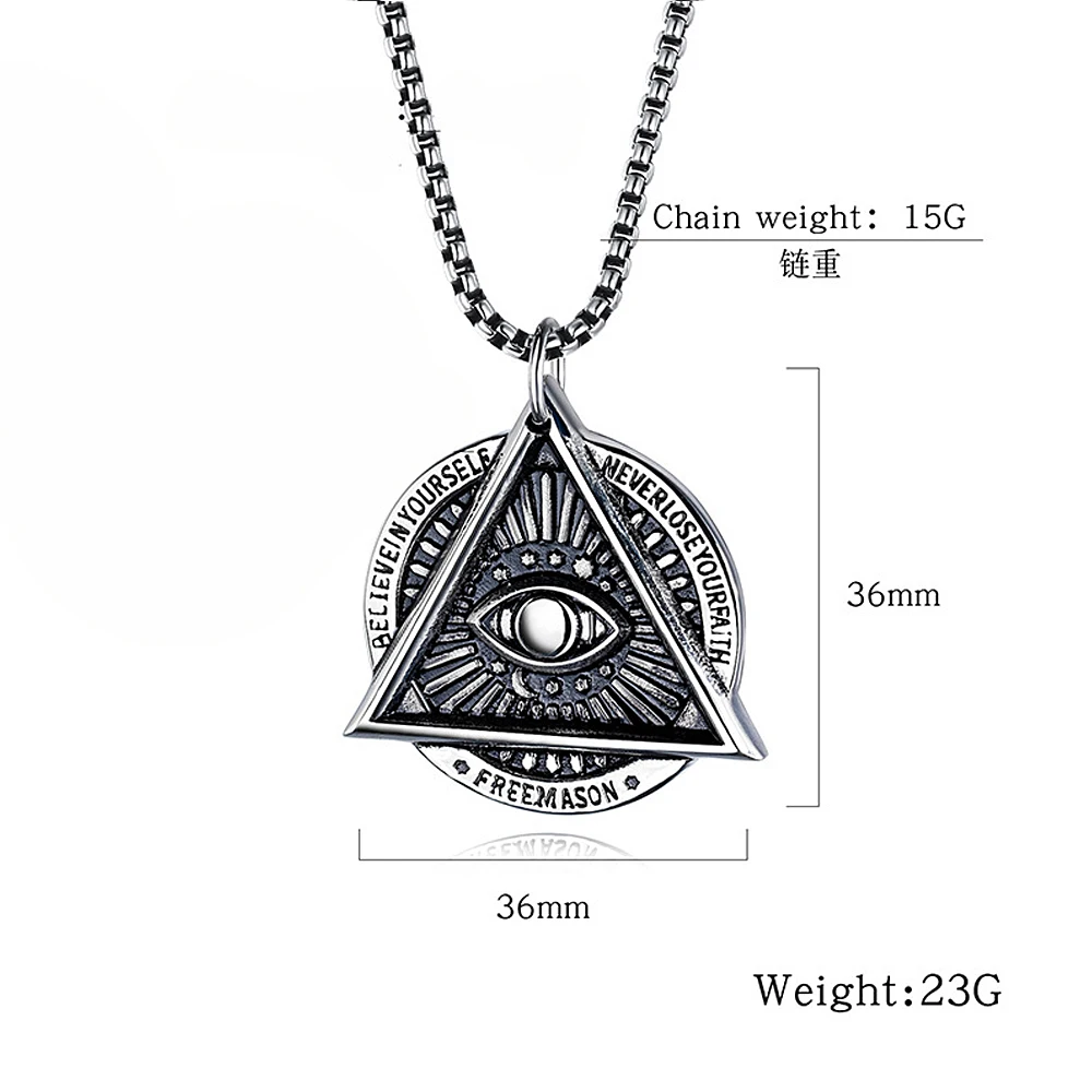 Gothic Stainless Steel All Seeing Eye Pendant Necklaces For Men Illuminati Eye of Providence God\'s Eye Necklace Jewelry Chain