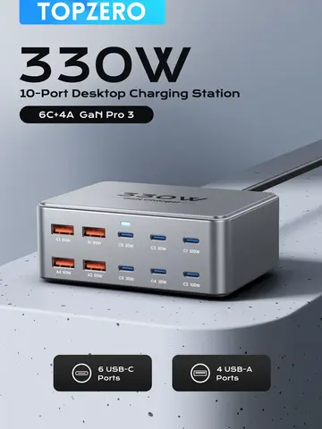 330W USB C GaN Charger 100W PD3.0 PPS QC3.0 Multiport Fast Charging Station For Laptop iPhone 15 16 Samsung Macbook Pro Tablet