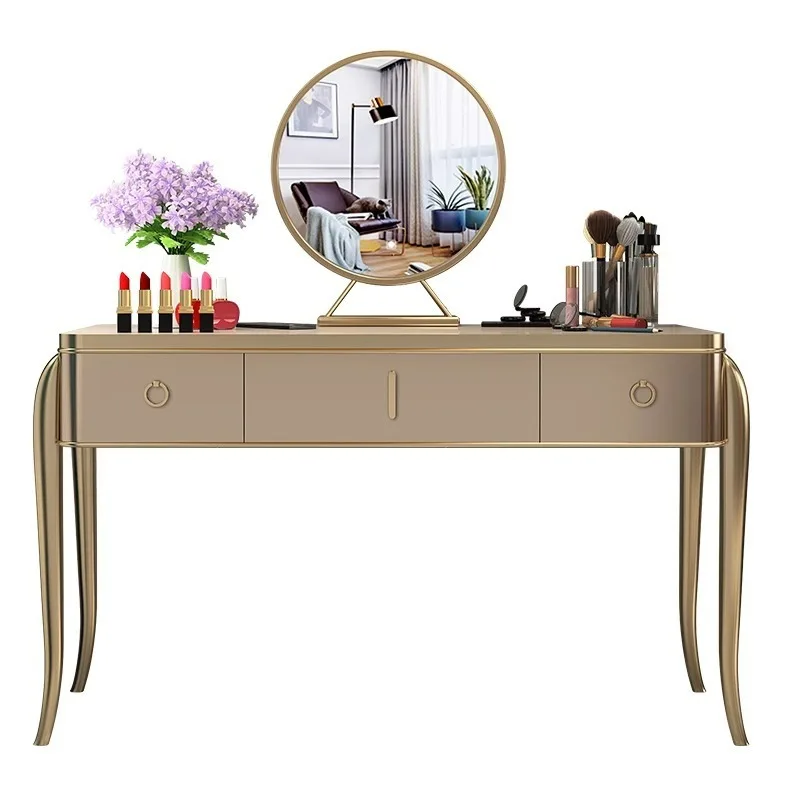 

American light luxury dresser bedroom modern simple high-end lacquer wind solid wood princess makeup table and chairs