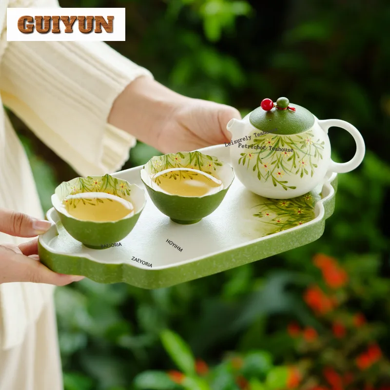 HOYIHM Hand-painted Daisy Tea Set Complete Set Retro Tea Ceremony Set Teapot And Tea Cup Set Chinese Tea Set Ornaments