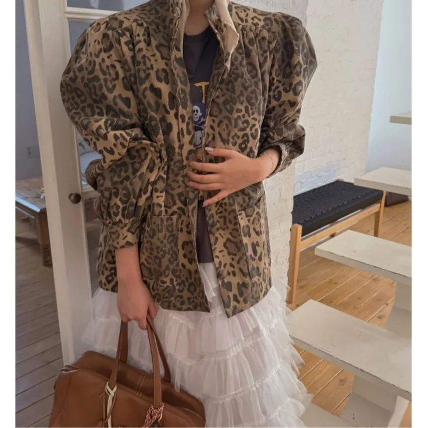 Retro Chic2025 Winter Nieuwe Sle Center Luipaardprint Veelzijdige Bovenkleding Top Vintage Open Vest Koreaanse Sle Dames Trui