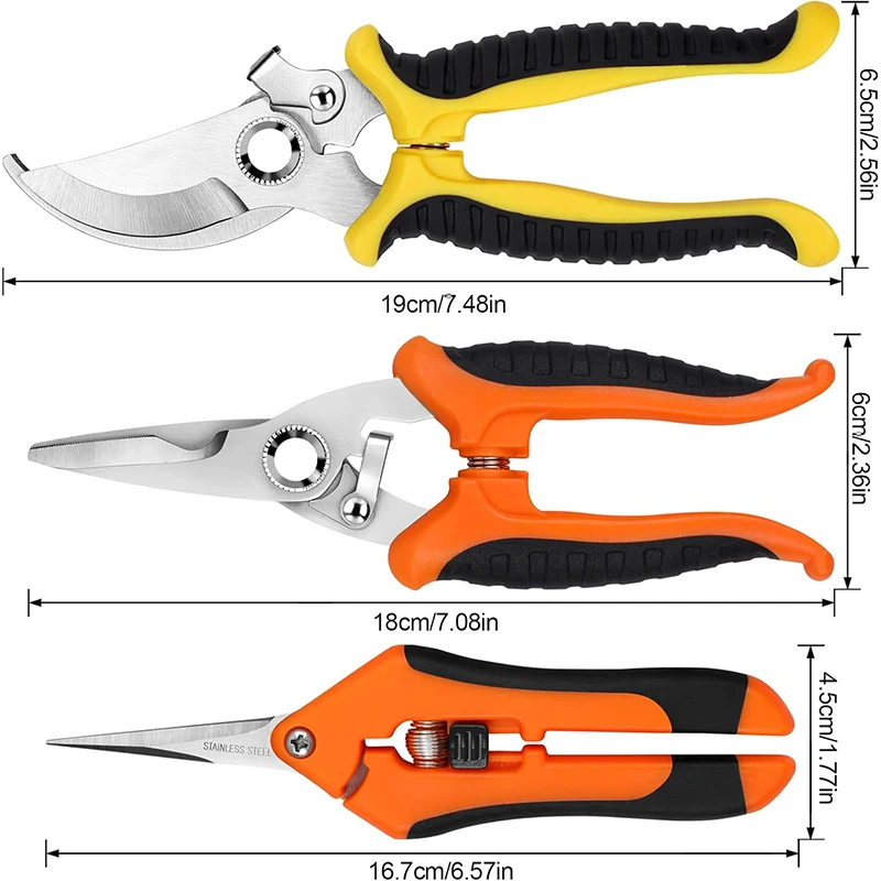 2 3PCS Pruning Shears Garden Shears Set Stainless Steel Pruning Shears For Clippers Gardening Tools Scissors with Soft Grip Hand