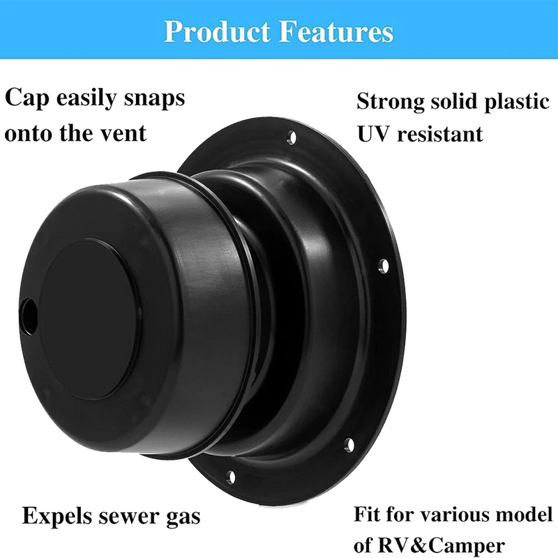 RV Plumbing Vent Cap RV Roof Vent Cap RV Roof Sewer Vent Cover For 1 To 2 3/8 Inch Pipe HJ403 Accessories Black