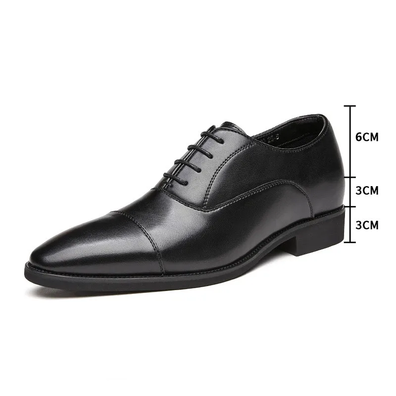 Japanese Style Three Joint New Model Height Increasing Business Men's Shoes Formal Wear Soft Sole Oxford Shoes Lace Up Point Toe