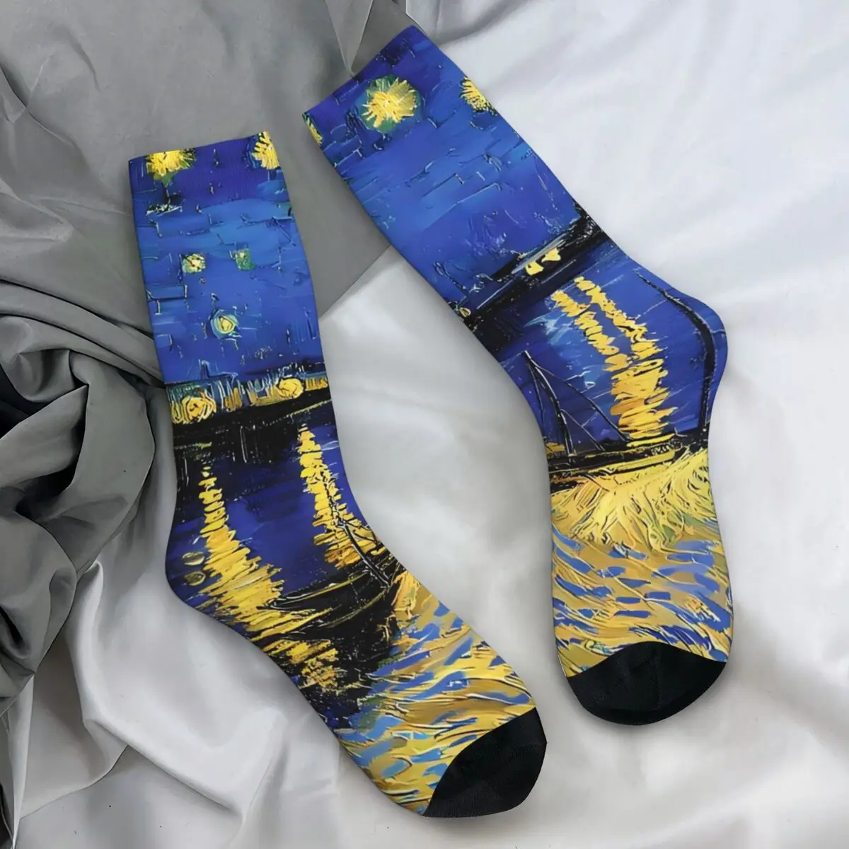 Van Gogh Socks Starry Night Over The Rhone Novelty Stockings Unisex Men Quality Outdoor Socks Autumn Design Non Slip Socks