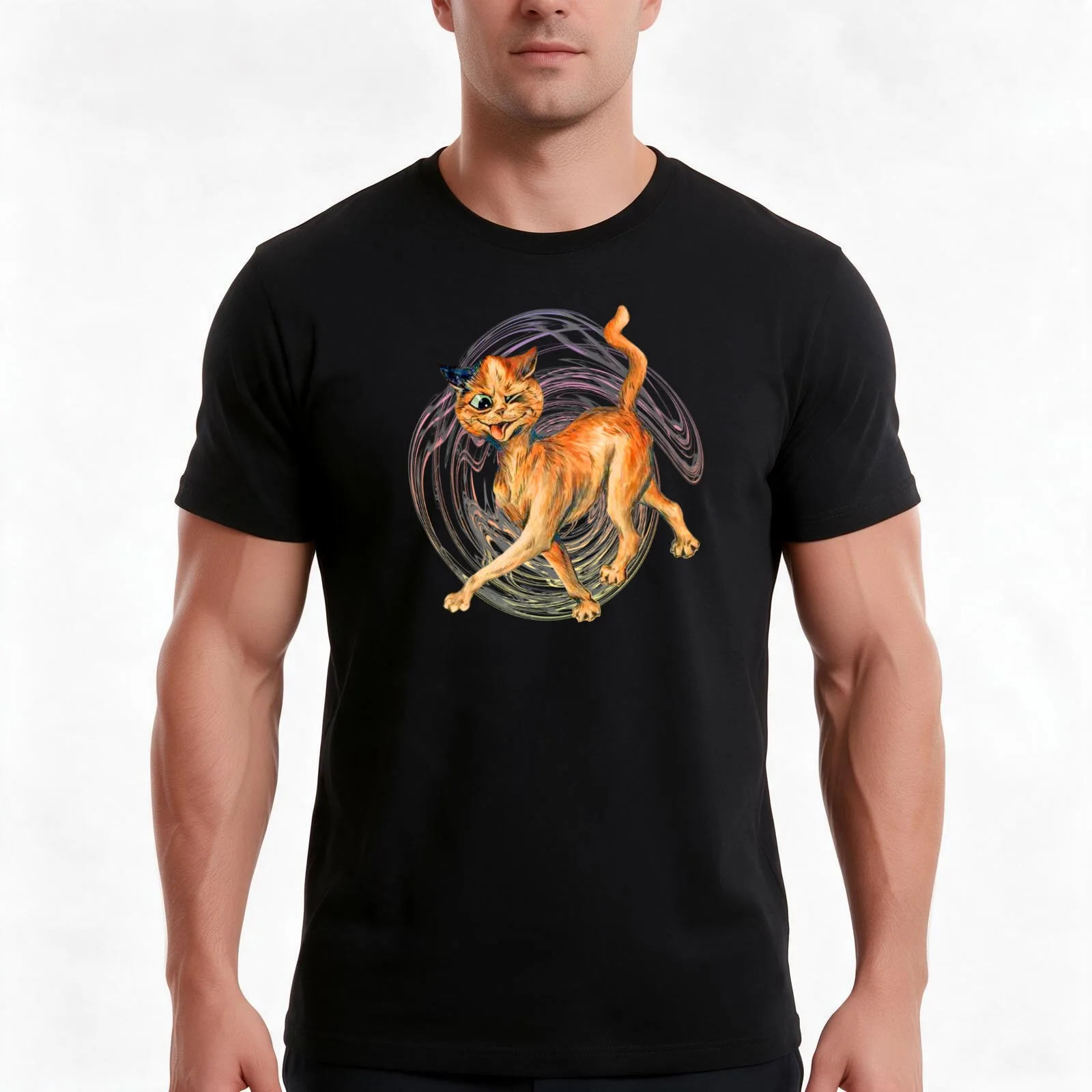 Vintage Louis Wain Drunk Ginger Cat T-Shirt, Summer Casual Cotton Tee, Oversized Streetwear Tops, Vintage Graphic Print