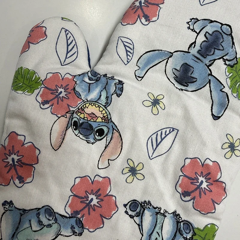 Disney Stitch Ovenhandschoenen Bloemenpatroon Cartoon Figuur Bakken Koken Verbrandingsbeveiliging Isolatie Magnetronhandschoen Keukenaccessoires