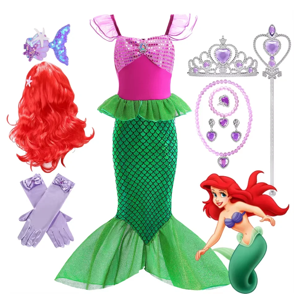 

Girls Cosplay Little Mermaid Ariel Princess Disney Costumes Kids Summer Dress Halloween Birthday Party Dress Up 2025