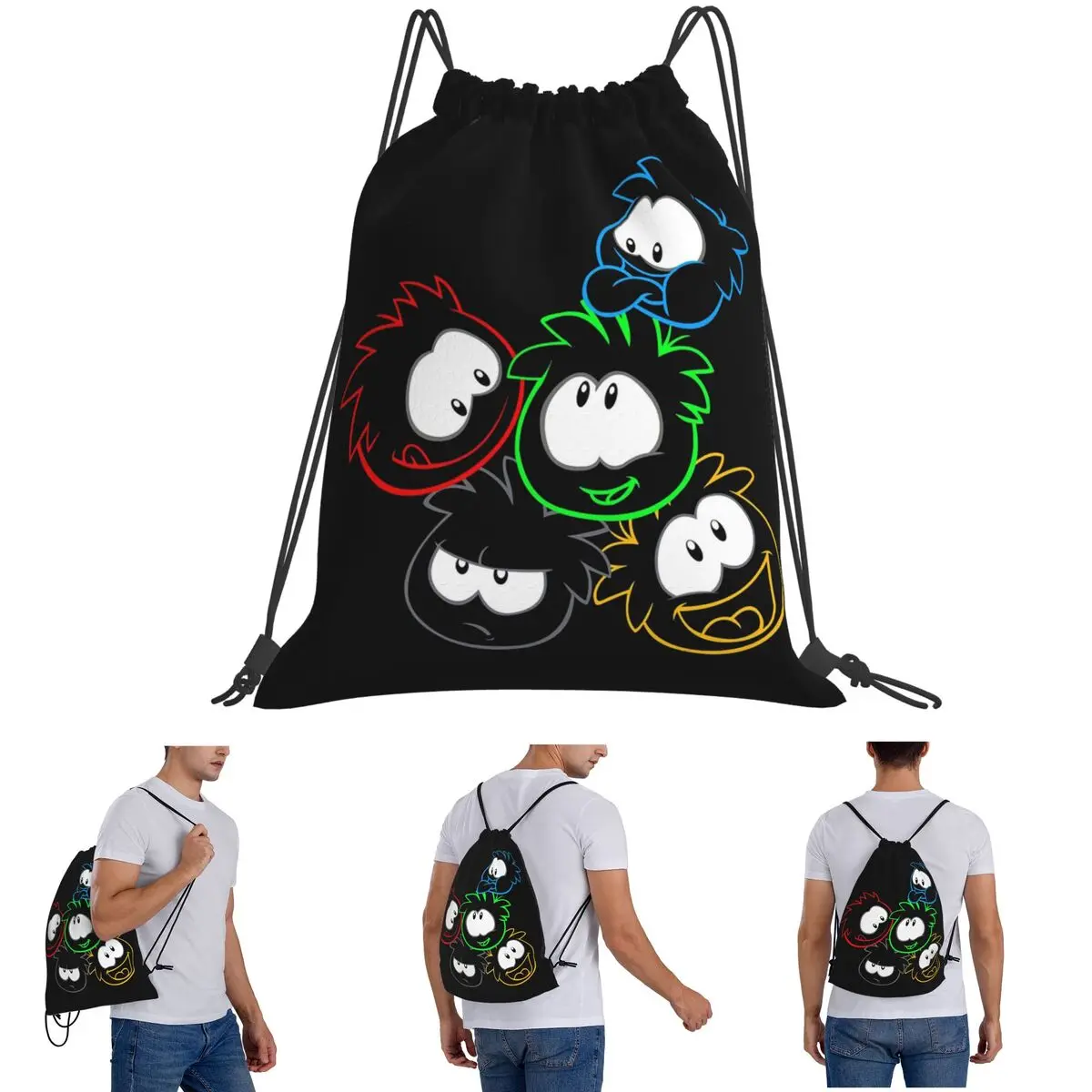 Club Penguin Puffle Group Backpacks Multi-function Drawstring Bags Storage Bag Book Bags for Travel Students