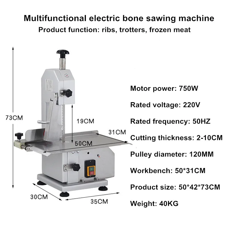Electric Meat Bone Saw Machine Frozen Meat Cutter Chicken Cutting Machine Stainless Steel Automatic  Kebab Meat Slicer
