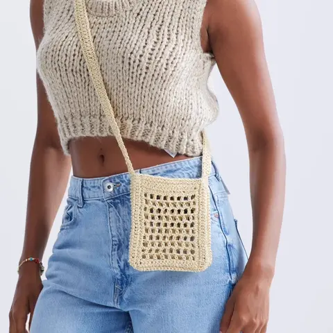 Fashion Straw Small Phone Purses Casual Hollow Woven Crossbody Bags Simple Female Shoulder Bag Designer Summer Beach Bag 2024
