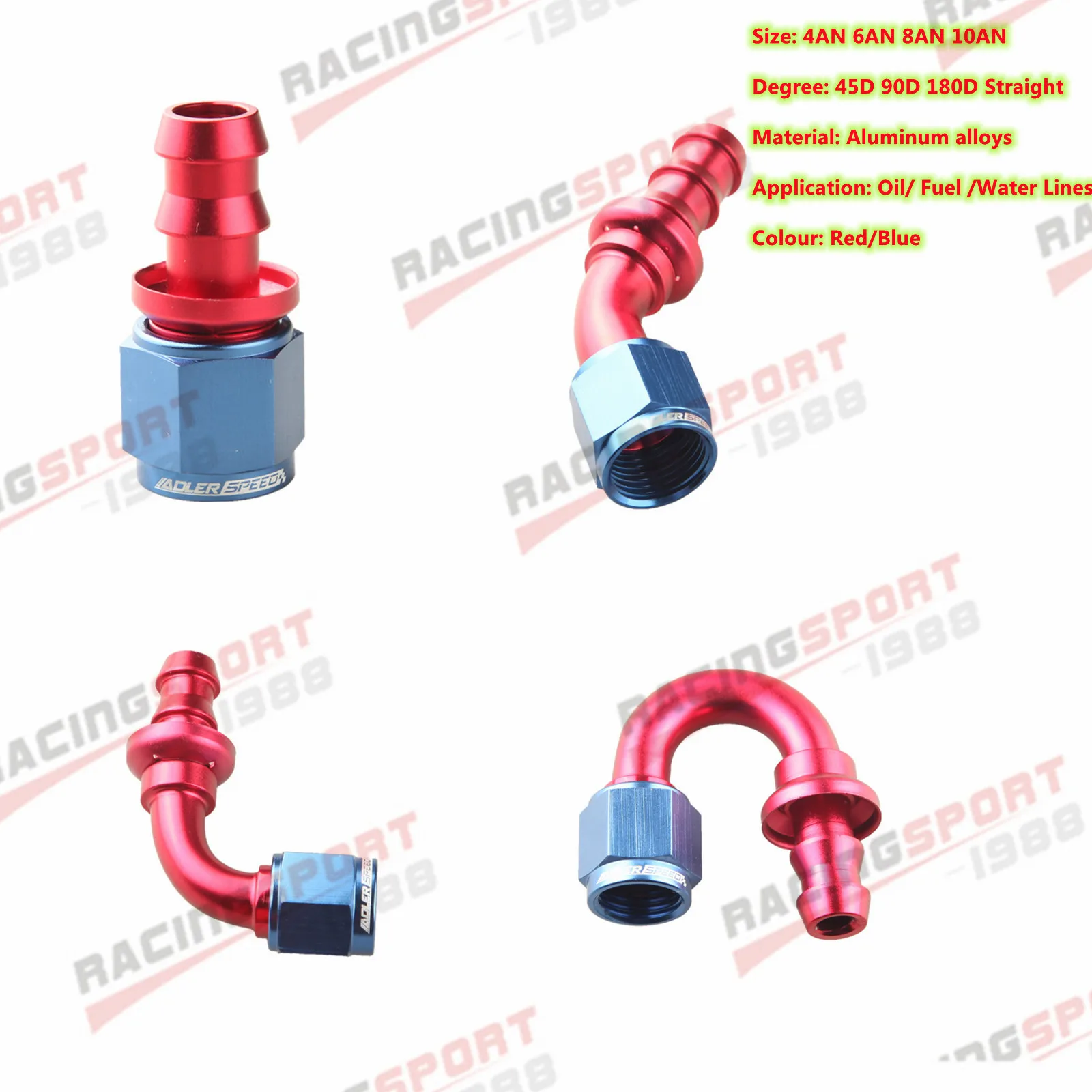 

4AN 6AN 8AN 10AN Push-on Hose End Fitting Adaptor Fuel Line Straight 45 90 180 Degree Red/Blue