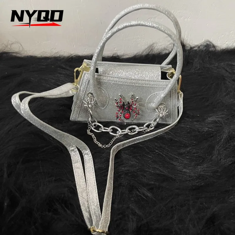 Y2K Girls Retro Handbag Women Gothic Snakeskin Pattern Spider  Subculture Spicy Girl Mini Crossbody Tote Bag Lolita Chain Purse