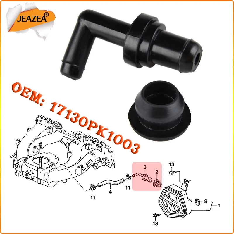 JEAZEA 17130PK1003 17130-PK1-003 Car Positive Crank Case Ventiliation PCV 90 Degree Valve For Honda Civic CR-V Accord Acura